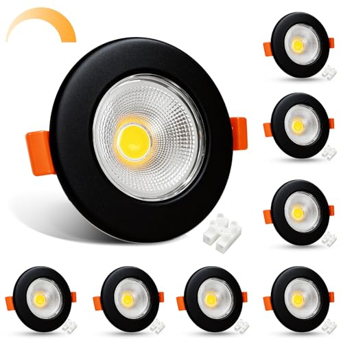 HiBay 8x Faretti LED da Incasso per Cartongesso Neri Dimmerabili,10W 850LM Foro 65-85mm Luci da Soffitto Interno,Luce Calda 3000K per Cucina,Interno,Faretti Led Soffitto COB 230V