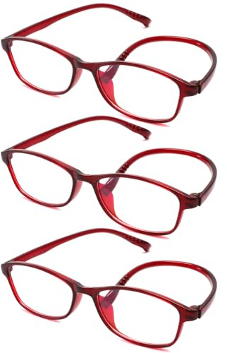 LANLANG Pack de 3 Gafas de Lectura para Mujer Hombre, Bloqueo de Luz Azul, TR90, 13g, Patillas Antideslizantes, Ligeras, +2.0 dioptrías