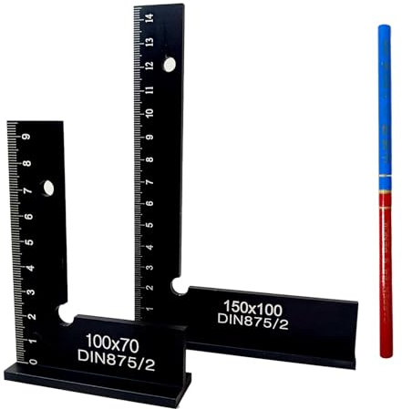 2 Stück Schlosserwinkel Set, 90° Anschlagwinkel Zimmermannswinkel mit Messskala(cm) mit Bleistift, Winkellineal-Satz für Präzise Arbeiten im Metallbau und Werkstatt Größe 100 x 70mm und 150 x 100mm