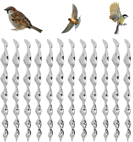 12 piezas de ahuyentador de pájaros reflectante, espiral de viento, campanilla de viento, plata heteroóptica, para proteger flores y jardín, casa, patio, patio, pájaros, jardín, decoración, 30 cm