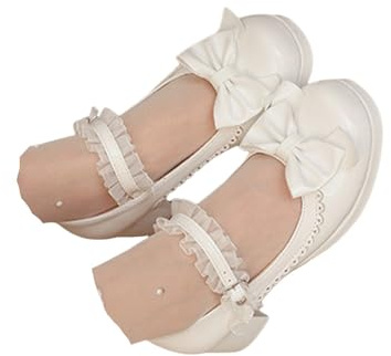 Chaussures à Talons Moyen Lolita avec Nœud pour Femmes, Mary Jane Simples à Talon Haut avec Boucle Ajustable à La Cheville en Dentelle, Escarpins de Danse Vintage Traditionnel Oktoberfest