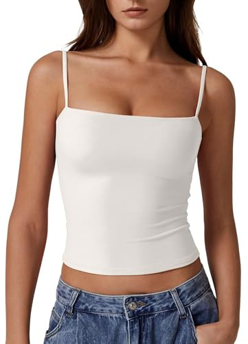 Vest Tank Tops for Women UK Summer Ladies Double Lined Basic Tank Top Spaghetti Straps Sleeveless Camisole Shirts