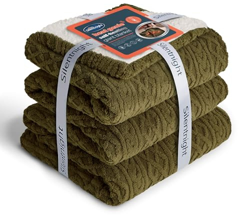 Silentnight Heat Genie Self Heating Giant Blanket - Cosy Warm Sherpa Fleece Throw with Unique Foil Layer to Retain Heat - Extra Large Reversible for Sofa Couch Bed Camping - 180x240cm, Green