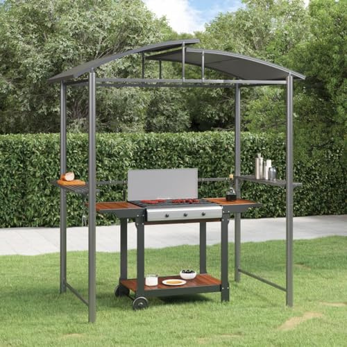 Gecheer Grillpaviljong med sidohyllor antracit 210 x 114 x 230 cm stål trädgårdspaviljong festtält för trädgård strand familjer festivaler grillvänner