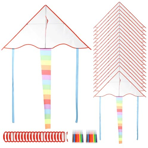 Kit fai da te, 20 aquiloni per bambini, 85 x 42 cm, con 8 penne colorate, facili da far volare, triangolari, pieghevoli, portatili, per giochi e attività all'aperto