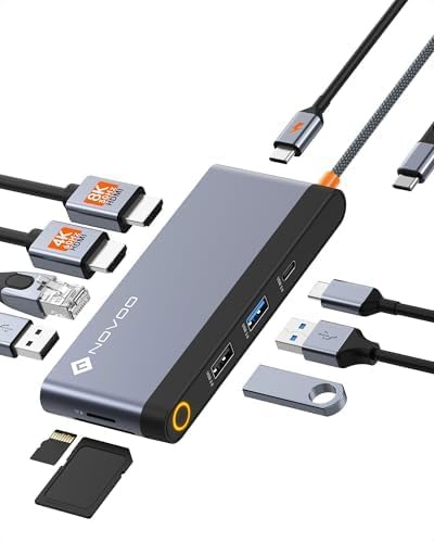 NOVOO Dockingstation 10 in 1 Docking Station Dual HDMI, Docking Station USB C Adapter Multiport auf 2 HDMI 8 K, Gigabit Ethernet, PD 100 W, SD, TF, 3 USB-Port für Microsoft, MacBook, HP, Dell, Lenovo