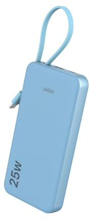 JUOVI Tragbares Ladegerät mit integrierten Typ-C-Kabeln, 10000 mAh 25 W Schnellladegerät, USB-C-EIN- und Ausgang, Akku mit Kabel, Reiseladegerät mit LED-Anzeige für Phone Android iPad und Tablet