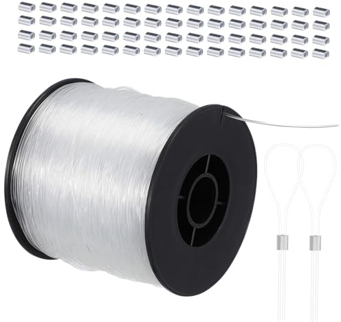 Hemobllo Cordón para Colgar Cuadros de Nailon Transparente 1 Juego de 200 Metros X 0,80 Mm Incluye 60 Piezas de Aluminio Cuerda para Marcos de Fotos