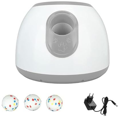 UEXEDO Lanzador automático de bolas para perros al aire libre juguete inteligente para perros Lanzador de pelota ajustable (incluye 3 mini pelotas de tenis) (gris)