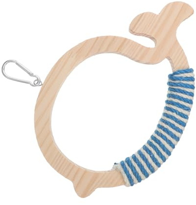 Toyvian Columpio de Madera para Pájaros Forma de Ballena, Columpio Suspendido para Jaulas, Juguete Masticable Interactivo para Loros, Periquitos y Cotorras, Accesorio de Juego para Aves