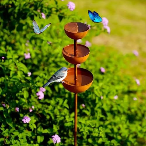 WRQIOO 3-Tiered Rain Catchers for Garden, Height 60cm, Bee Water Station, Bee Bath for Garden, Bird Water Bowl, Bee Butterfly Drinking Station,Metal Gar-den Ornaments for Outdoor Decor
