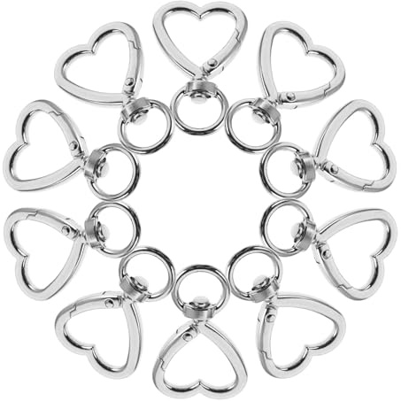 HANABASS 10 Pièces Porte-clés en Métal Argenté Fermoir Mousqueton Pivotant de Cœur, Design à Ressort pour Ouverture et Fermeture Fluide, pour Activités en Plein Air