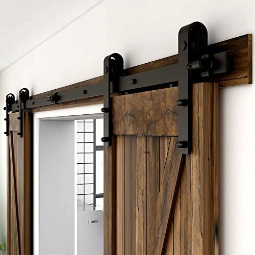 Kit de herrajes para puerta corredera de madera de granero de 335 cm para puertas dobles