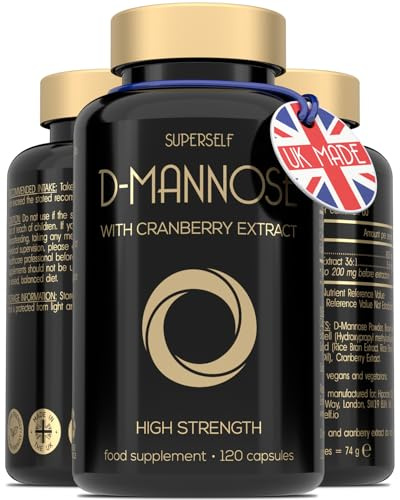 D-Mannose with Cranberry Capsules - 1000mg D Mannose & Cranberry High Strength - Natural Daily Balance Routine - Easy to Swallow 120 Tablets - UK Made & Vegan - Dmannose Supplement for Women & Men