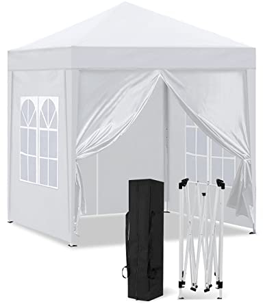 CLIPOP Tonnelle de Jardin 2 x 2 m Tonnelle Chapiteau Pavillon avec 4 Parois Latérales et Cadre en Acier, Tente Pliante pour Mariage, extérieur, Camping, Plage