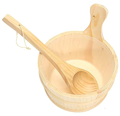 AIZYR Kit De Seau De Sauna en Bois, Ensemble D'accessoires De Sauna avec Louche De Sauna Et Doublure en Plastique pour Hammam Sauna Et Spa