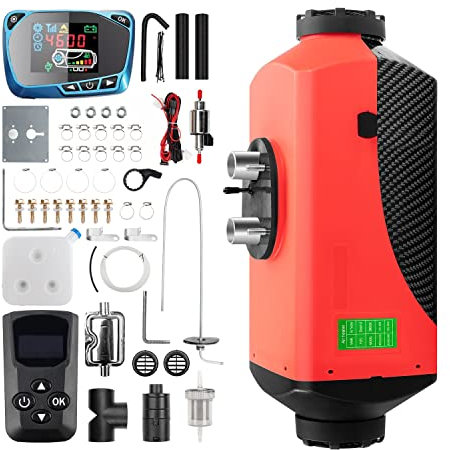 1inchome 2KW / 5KW / 8KW Riscaldatore ad Aria Diesel 12V Riscaldatore di parcheggio per Camion per Barche per Auto con Interruttore LCD (Fibra di Carbonio Rosso, 8KW Nuovo Telecomando)