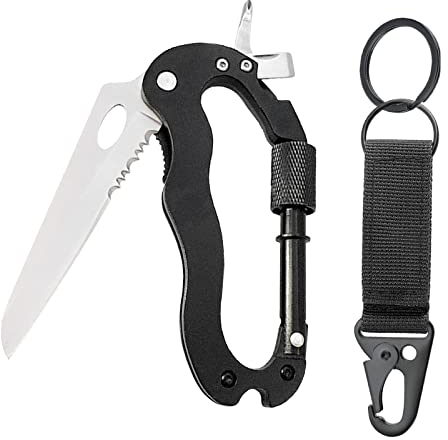 Karabiner Schlüsselanhänger Karabinerhaken Heavy Duty Mini Multitool Kletterausrüstung für Camping mit Klein Schlüsselring, 2 Pack Schwarz