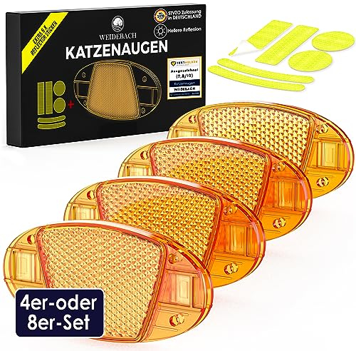 Weidebach® 8X Speichenreflektoren Fahrrad mit hoher Strahlkraft, Katzenaugen inkl. 12 reflektierender Sticker, Reflektoren Fahrrad StVZO-konform, Fahrrad Reflektoren für alle gängigen Radgrößen