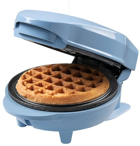 Bestron Mini gofrera, Gofrera para gofres de gofres pequeños, con antiadherente, para cumpleaños infantiles, fiestas familiares, Pascua o Navidad, diseño retro, 550 W, color: Azul