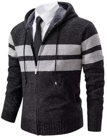 Hombre Chaqueta De Punto Jersey Cuello Alto Basic Cremallera Grueso Suave Forro Caliente Primavera otoño Invierno Man Slim Fit Sudadera JerséIs Sueltos Outwear Tops para Hombre Gris L (Rayas)