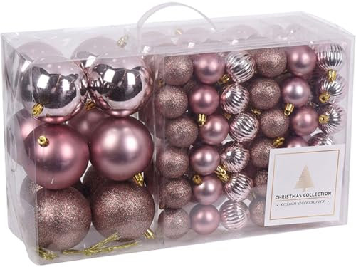 Mojawo Lot de 94 boules de Noël, diamètre : 3/4/6/8/12 cm, roses, brillantes, mates, pailletées