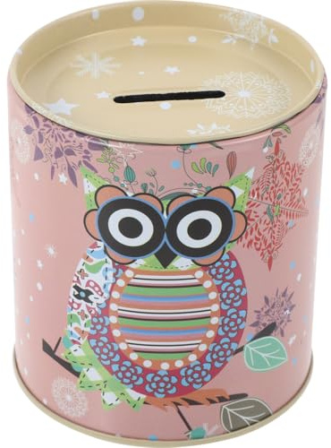 SEWACC Owl Piggy Bank Tinplate Pink 9.90X8.60X8.60cm 1 X Piggy Bank | Practical and Decorative, Reusable and Durable, Cartoon Owl Pattern, Kids Saving Habit