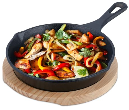 Relaxdays Sartén de Hierro Fundido con Soporte, Cacerola Redonda para Servir, para Cocina y Parrilla, 20 cm, Antracita