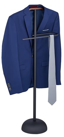 Relaxdays Caballero Aspecto de Madera Galán de Noche Hecho de Acero y MDF, para Chaqueta y Pantalón, 110 x 45 x 24 cm, Percha de Pie, Negro y Marrón