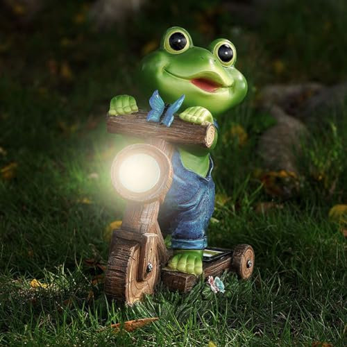 OKESYO Figurines de jardin grenouille avec lampes solaires pour l'extérieur, étanche, drôle de grenouille - Décoration de jardin avec lumière pour femme - Cadeau d'anniversaire - Décoration de jardin,
