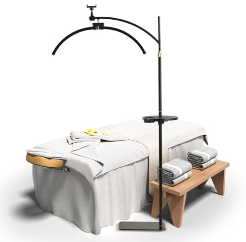 Tetipa Lámpara de pie LED, 45 W, lámpara cosmética para pestañas, luz ajustable de 3 a 6000 K, lámpara con soporte para teléfono, lámpara cosmética, lámpara de luna para leer tatuajes