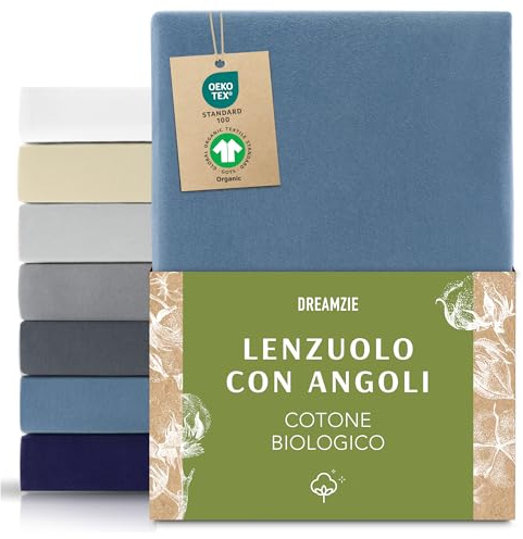 Dreamzie Premium Spannbettlaken 180x200cm bis 200x200cm Blau, Spannbetttuch aus 100% Jersey Biobaumwolle, 150 g/m² - Oeko-TEX