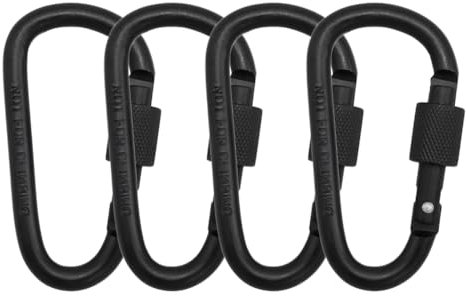 Locking Carabiner Clips - 4 Pcs D-ring Carabiners, Aluminum Alloy Key Chain Clips, 8cm/3.1inch Heavy Duty Snap Hooks for Outdoor, Hiking, Traveling, Fishing, Backpack, Keyring (Black)
