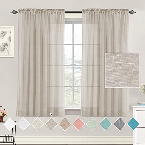 Tenger Home Tende Trasparenti Con Passanti Morbidi Finestre per Salotto Eleganti Soggiorno per Camera da Letto e Tende per Interni, 2 Pannelli (Colore Lino,150x150 cm)