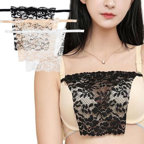 Risipu Lot de 3 panneaux de modestie en dentelle pour femme - Cache-décolleté pour décolleté bas - Insert en dentelle pour hauts à coupe basse - Parfait pour les débardeurs, les robes, le bureau des