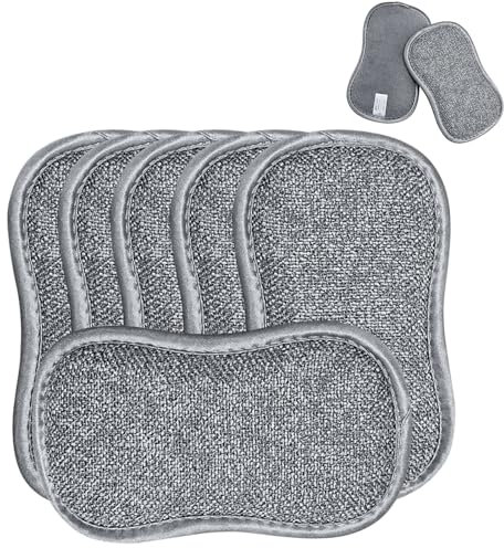 Dual-Sided Scouring Pads – 6 Pack Reusable Dishwashing Sponges for Kitchen, Absorbent Non Scratch Scourers, Soft Microfiber & Scrubbing Pad, Durable Scrub Sponges for Dishes, Pots, Pans & Countertops