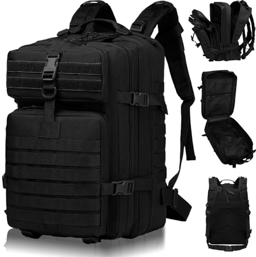Duscdesp Tactical Military Backpack 45L,Waterproof Rucksack for Men,Large Molle Army Backpack,Tactical Backpacks Rucksacks Bag for Travel Hiking Camping Gym Work Sport School（Black）