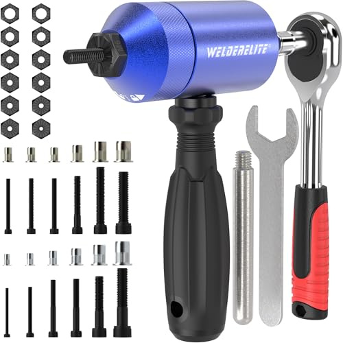 WelderElite Rivet Nut Drill Adapter Kit - Dual Drive Modes: Drill/Ratchet, with 270pcs Nuts & 36pcs Mandrels (Blue)