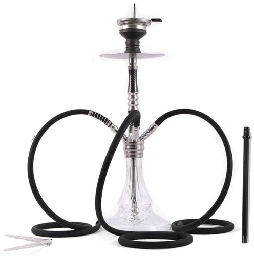 RMAN Cachimba Shisha, 66 cm Grande Cachimba Completa con 3 Manguera de Silicona Shisha Aluminio con Accesorios Premium Incluyend Boquillas y Cazoleta de Cristal, Plata