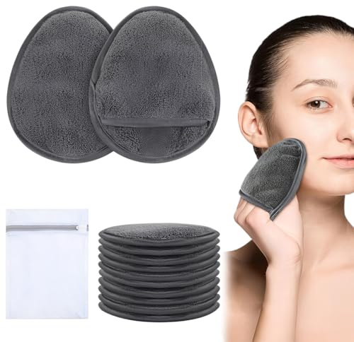 YUPZAR 10 Pezzi panno premium per rimuovere il trucco/pulizia viso con 1 sacchetto per il bucato, dischetti struccanti riutilizzabili - privo di agenti chimici ed ipoallergenico (9 x 13 cm, Grigio)