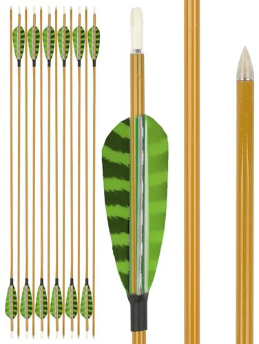 surwolf 32 Flèches de tir à l'arc en Carbone,3 avec Plumes Naturelles,flèches d'entraînement,flèches de Chasse Spine 900, flèches de tir,pour arcs à poulies et arcs Classiques (Vert 2)