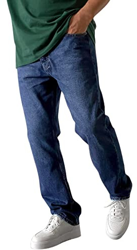 Generiska jeansbyxor för män slim fit: denimbyxor raka ben jeans lätta tygbyxor andas stretchjeans enfärgade fritidsbyxor nötningsbeständiga raka byxor klassiska avslappnade utomhusbyxor, Mörkblå, XXL