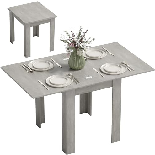 HOMCOM Tavolo da Pranzo Allungabile per 4-6 Persone Design Ribaltabile, 70-140cm Tavolo Allungabile Rettangolare Salvaspazio con Piedini Antiscivolo, per Sala da Pranzo Soggiorno, Grigio Effetto Legno