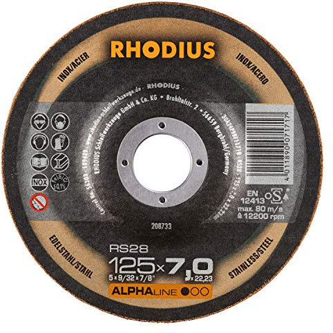RHODIUS RS28 | 5 Stück Ø 125 x 7,0 mm Schruppscheibe Metall | Made in Germany | für Winkelschleifer, Edelstahl, INOX, Stahl, Eisen, Schleifscheibe
