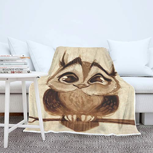 AXGM Damen Herren Tagesdecke Decke Kuscheldecke Wohndecke Eulen Tier Karikatur Braun Druck Couchdecke Weich Wohnzimmer Tagesdecke White 150x200cm