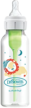 Dr. Brown’s Natural Flow Anti-Colic Options+ Narrow Baby Bottle, 8oz/250ml, with Level 1 Slow Flow Teat, 1-Pack, Lion