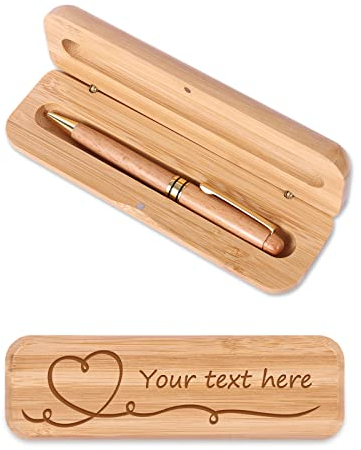 OXYEFEI Holz-Kugelschreiber und Holzbox mit Name Graviert Kugelschreiber Hochwertig mit Stifteetui mit Individueller Wunsch-Gravur als Geschenk Kugelschreiber Etui aus Bambus (Helles Holz)