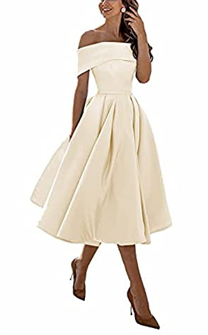 yhfshop Bal Mariage Cérémonie Robe de Soirée,Jupe Trois-Quarts en Satin Coupe trapèze,Beige,US14,Grande Taille Robe de Soirée Femme