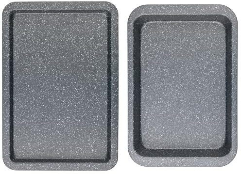 Salter COMBO-8102 Megastone Roaster and Baking Tray, Non-Stick Coating Bakeware, Oven Safe, PFOA-Free, Easy Clean, 36 and 37 cm, Black