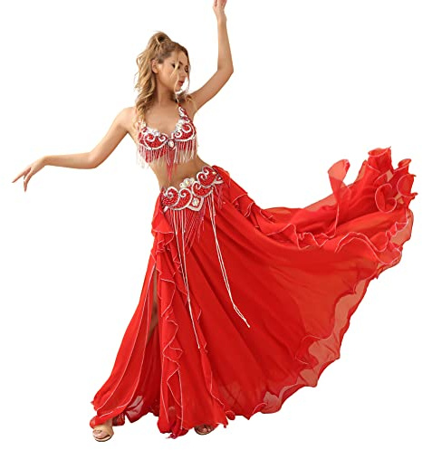 ROYAL SMEELA Kostym karneval magdans kostym dam kostymer orientalisk dans kostym magdans set magdans magdans kläder magdans kostym magdans kostym, Röd röd, L